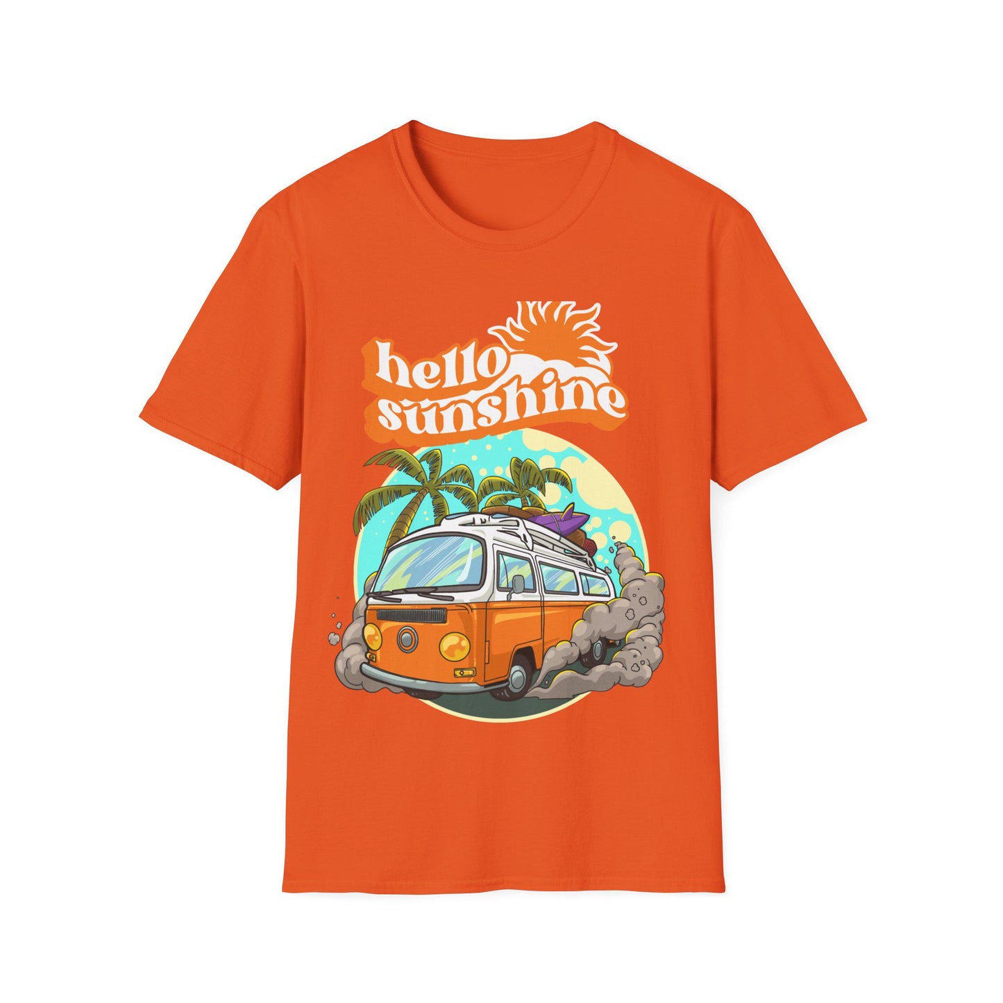 Hello Sunshine Summer T-Shirt, Vintage Camper Tee, Beach Vibes Shirt, Gift for Travelers, Summer Outing Apparel