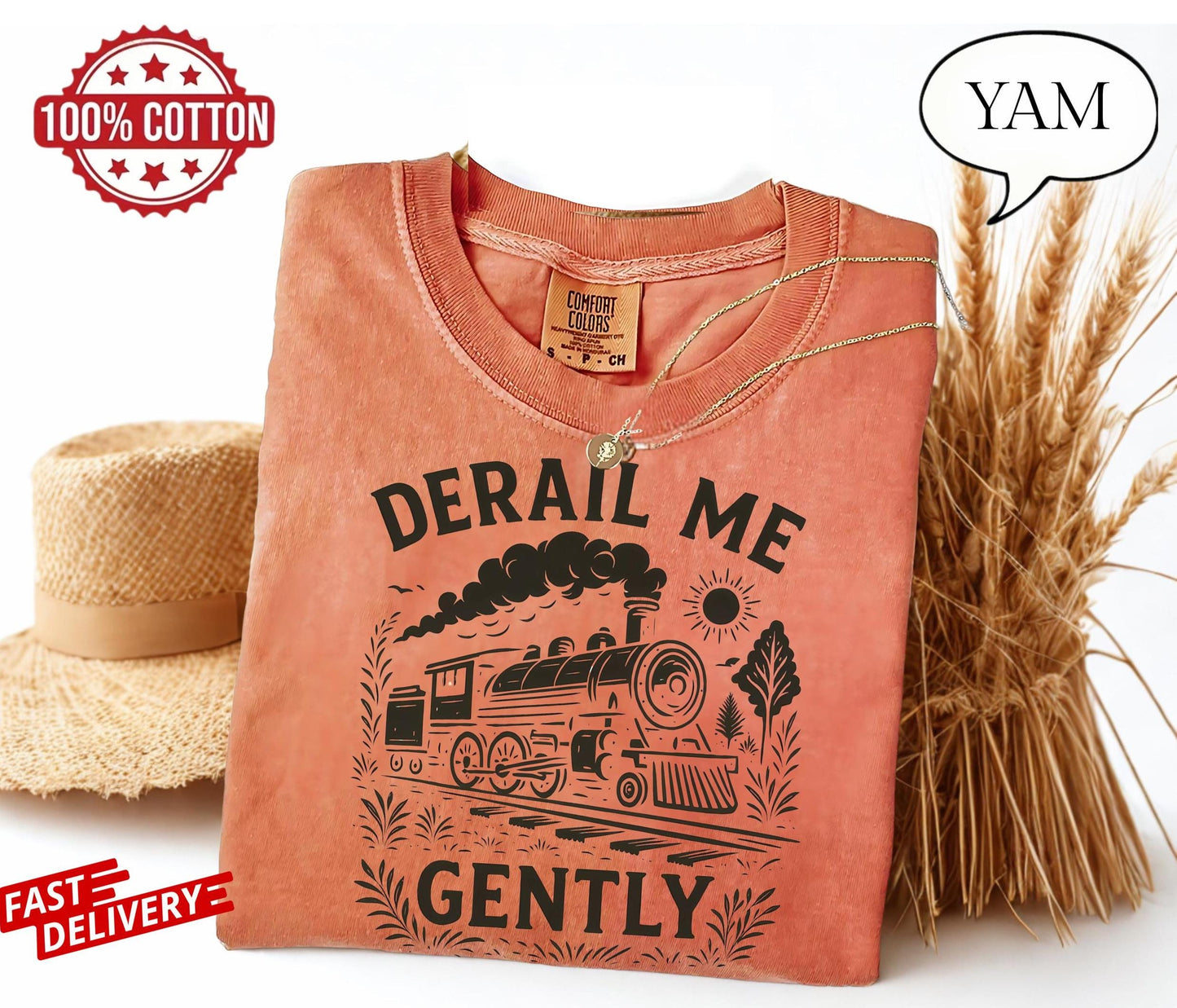 derail me gently locomotive tee with retro train illustration, soft cotton unisex shirt for adults who appreciate sarcastic gifts