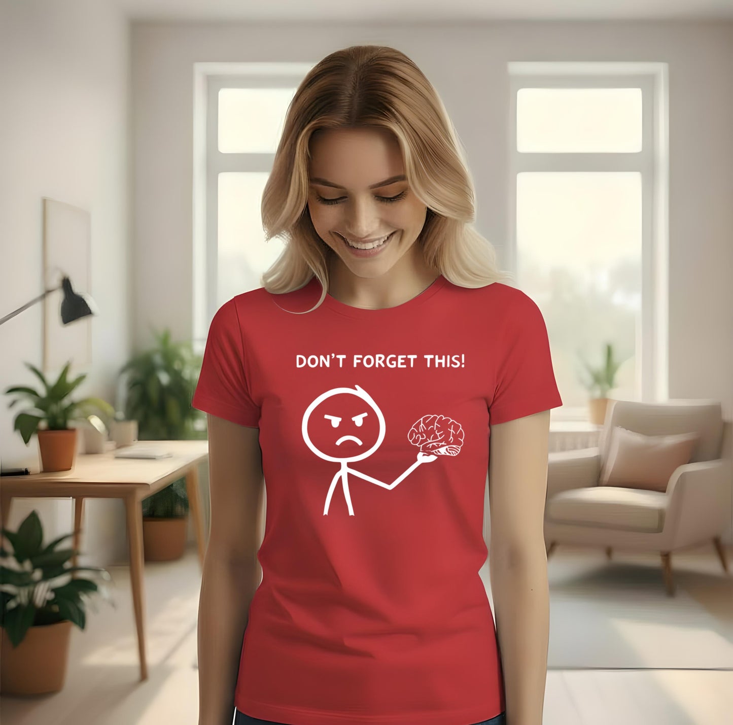 Red Funny Brain T Shirt Dont Forget This Cartoon Graphic Tee Unisex Casual Humor Top Psychology Shirt Nerd Geek Smart Tee Gift For Him Her