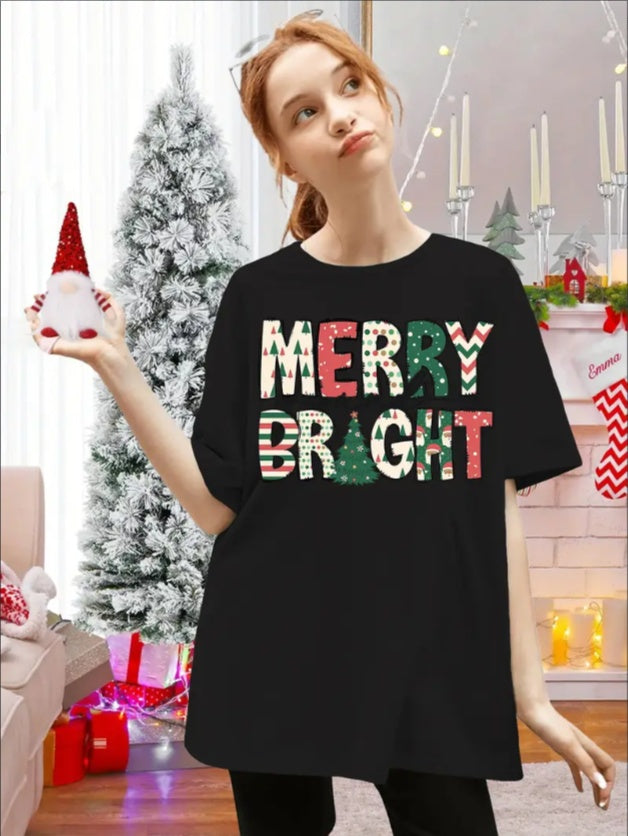 Girls' Festive Christmas Graphic Tee - Casual Crew Neck, Machine Washable - Perfect For Summer, For Christmas