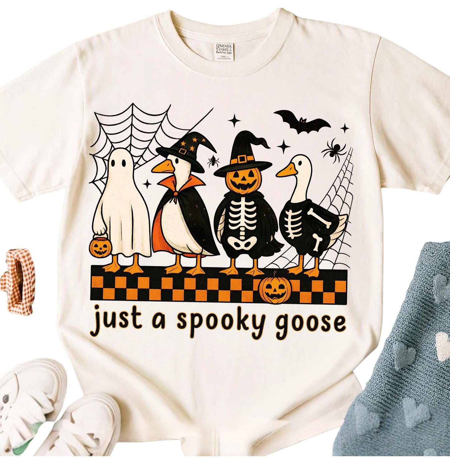 Cute Horror Shirt, Funny Goose Skeleton Witch Pumpkin Ghost, Just a Spooky Goose Shirt, Spooky Goose Halloween Tee, Fall Sublimation