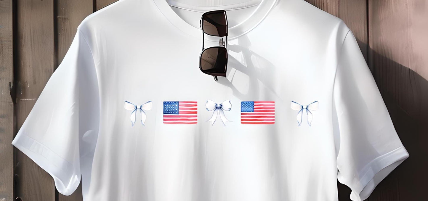 Unisex Cotton T-Shirt with Patriotic Bow Design | Perfect for 4th of July, Memorial Day, BBQs, Casual Wear, Gifts