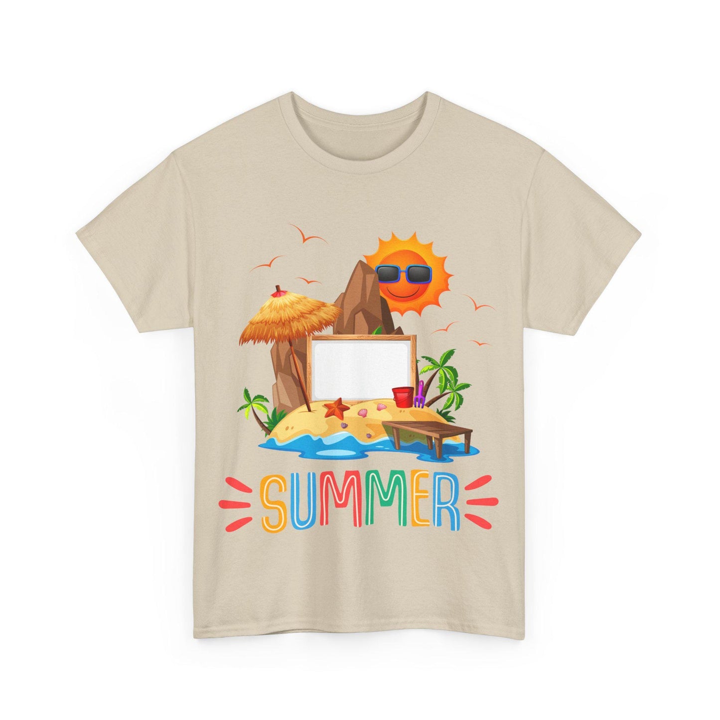 Sunny Summer Vibes T-shirt Unisex Heavy Cotton Tee, Beach Shirt, Vacation Top, Summer Party Apparel, Fun Graphic Tee, Casual Summer Wear