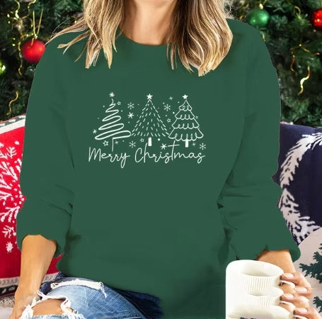 Solid Color Christmas Round-neck Shirt Ladies