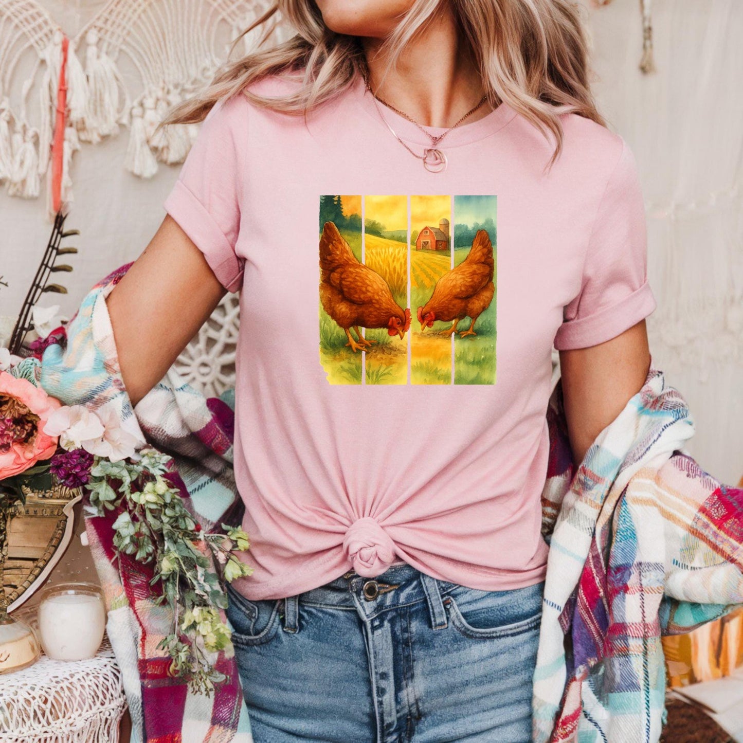 Rustic Farmhouse Chicken Tee, Unisex Heavy Cotton Tee, Country Style Shirt, Gift for Farmers, Vintage Animal Design, Perfect for Casual Wear