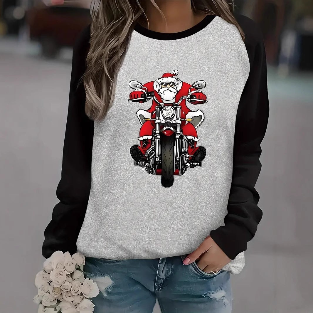 Christmas European And American Women Printed Crew Neck Sweatshirt