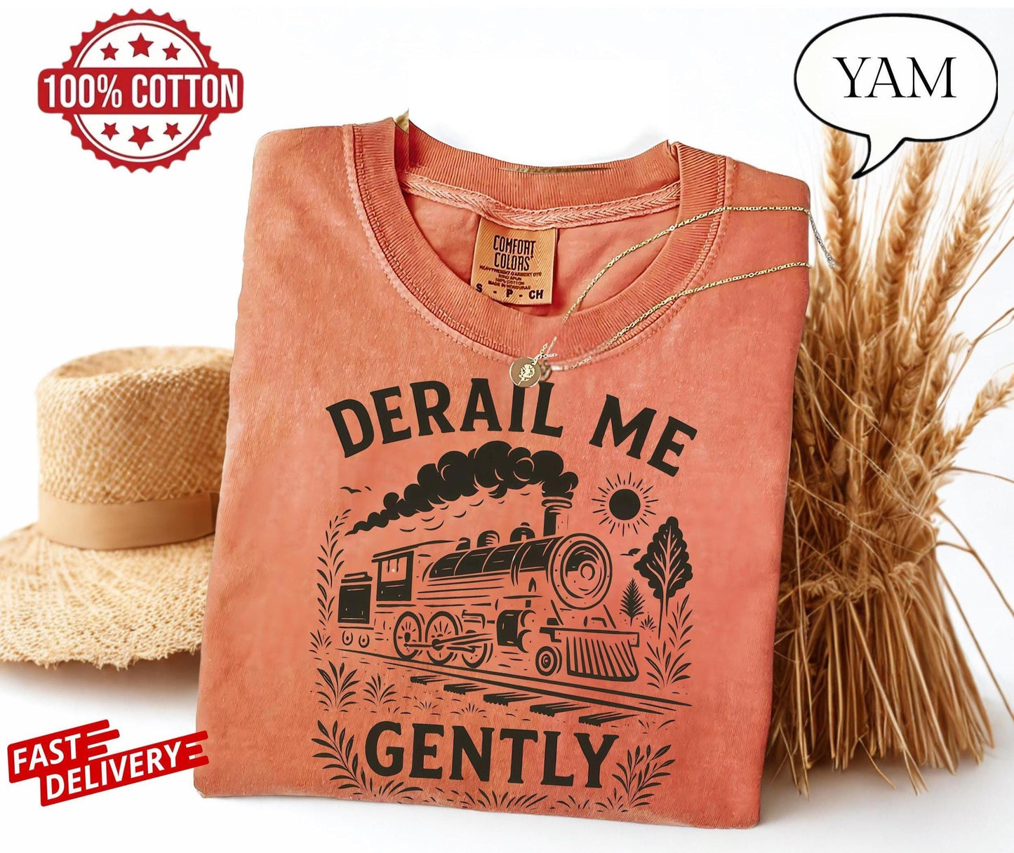 derail me gently train tee, alternative fashion shirt with retro humor, vintage locomotive art for adults who love quirky sarcasm