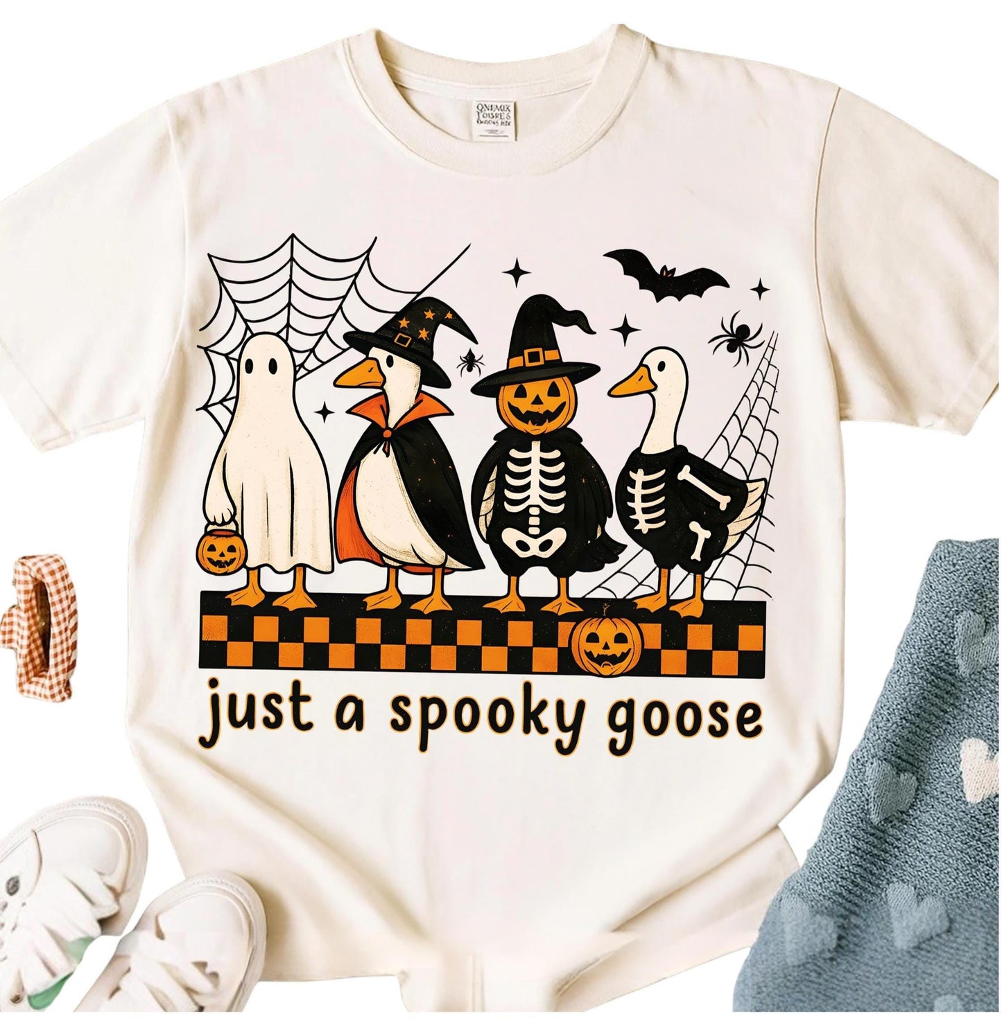 Cute Horror Shirt Spooky Goose Halloween Tee Just a Spooky Goose Shirt Funny Goose Skeleton Witch Pumpkin Ghost Fall Sublimation Tee