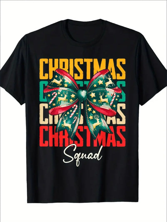 Men's Festive Christmas T-Shirt  Cotton Crew Neck With Reindeer & Candy Canes Print Short Sleeve Casual Tee For All Seasons