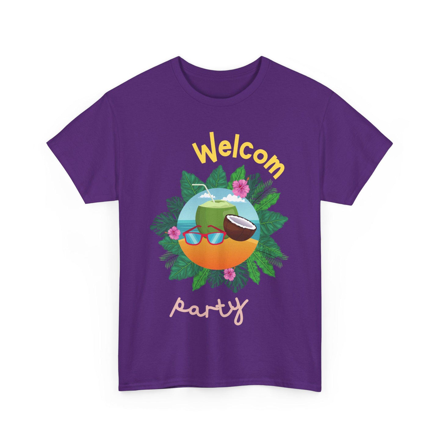 Welcome Party Unisex Heavy Cotton Tee, Tropical Summer Shirt, Vacation Casual Outfit, Outdoor Celebration T-Shirt, Beach Party Top