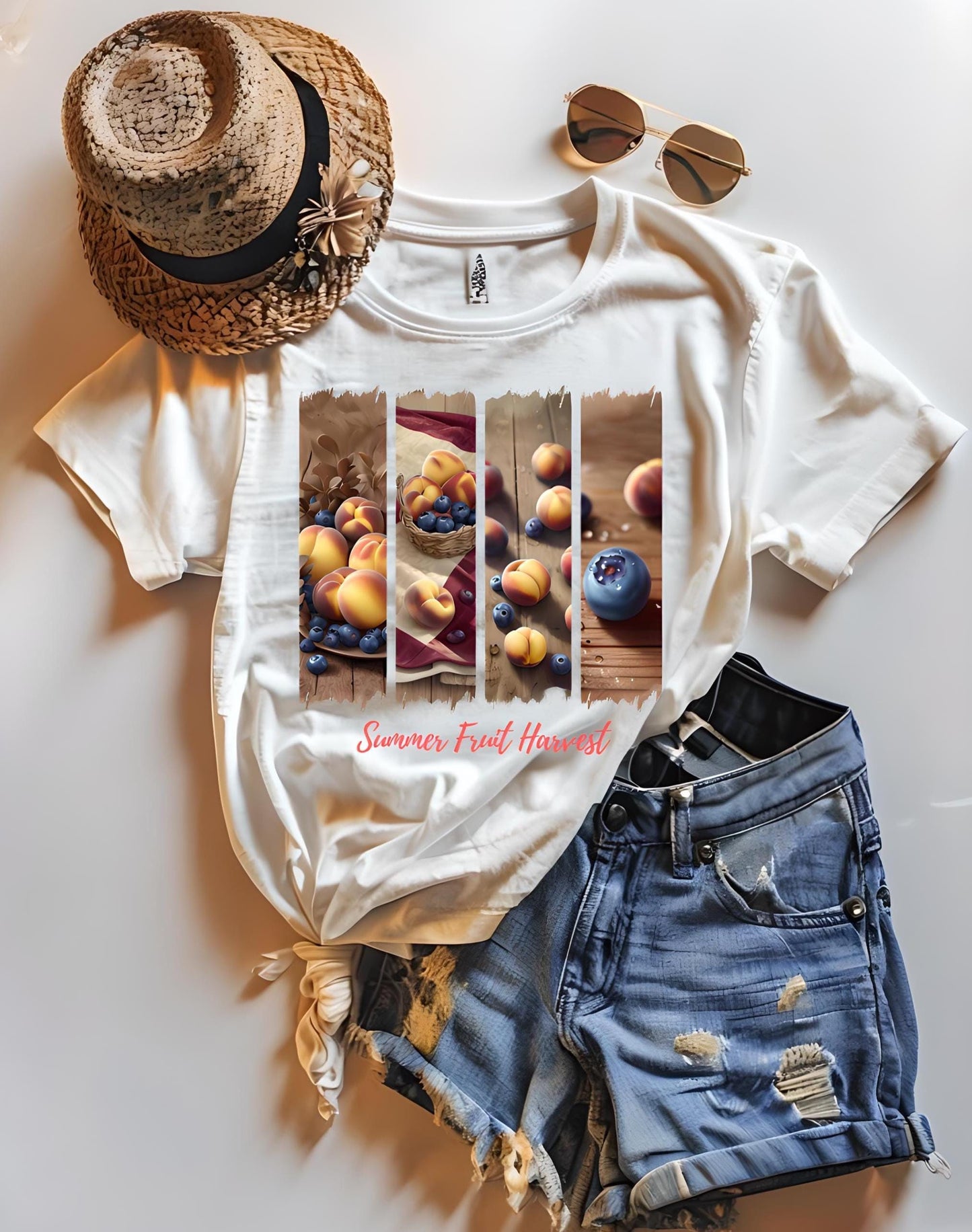 Summer Fruit T Shirt Peach Blueberry Graphic Tee Farm Fresh Vintage Country Style Unisex Rustic Summer Top For Men Women
