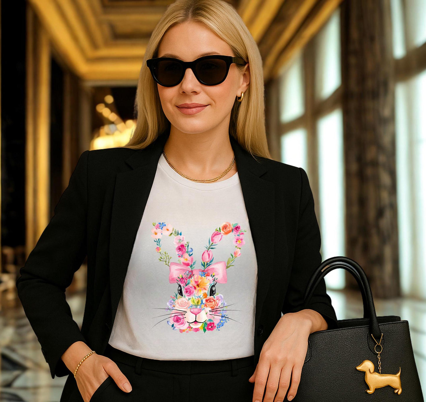 Floral Rabbit Shirt – Vintage Bunny Tee – Easter Gift for Nature Lovers – Botanical Rabbit Silhouette T-Shirt