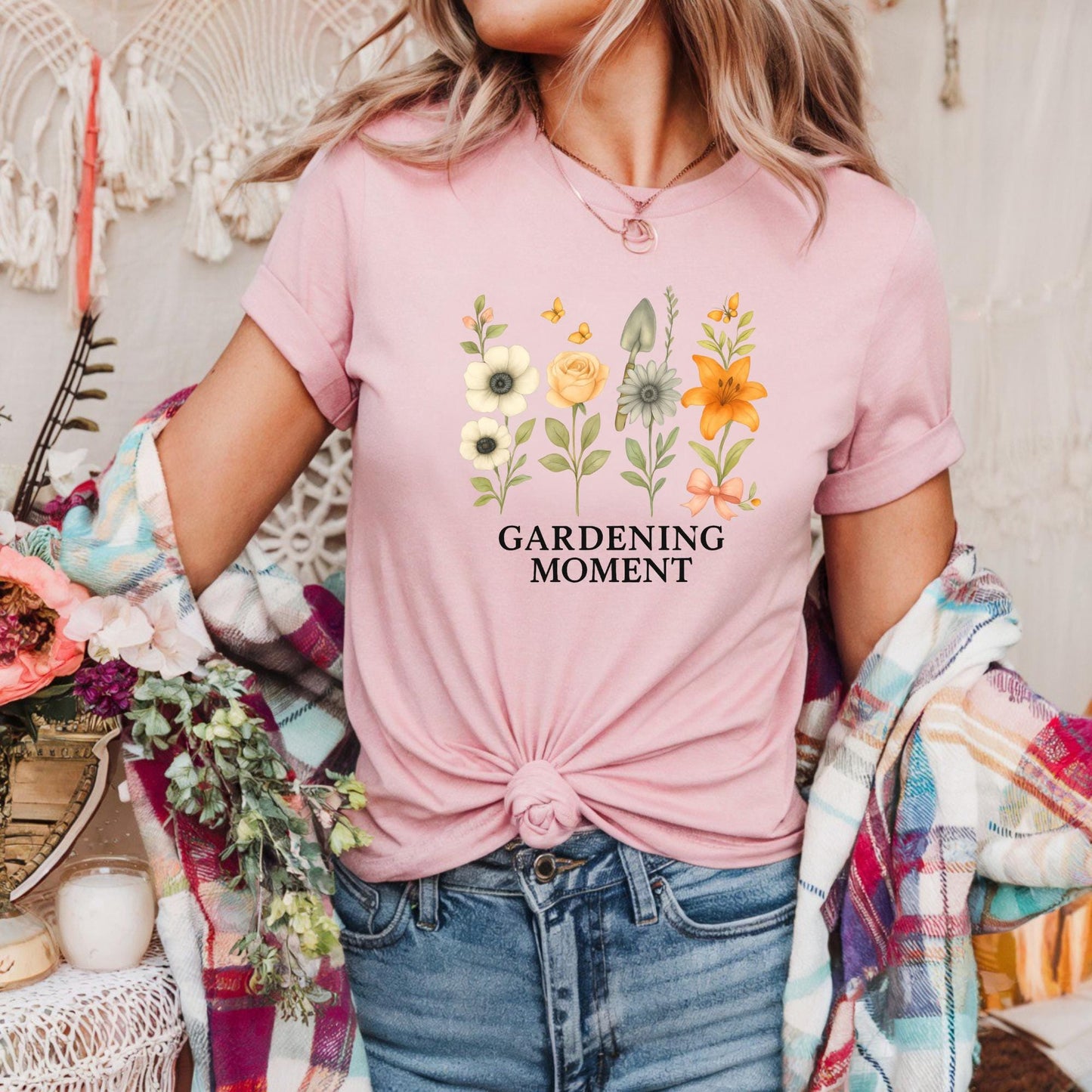 Gardening Moment Tee, Floral Unisex Cotton Shirt, Spring Gift, Nature Lover Shirt, Gardening Enthusiast Gift, Nature Plant Graphic Shirt