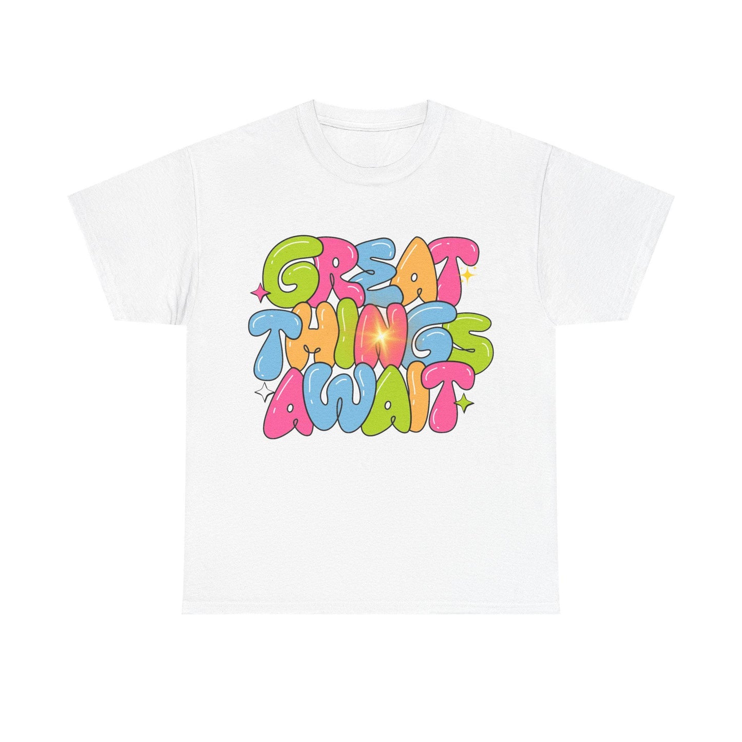 Motivational Graphic Tee, Great Things Await Tee, Unisex Inspirational Shirt, Positive Vibes Cotton Tee, Gift for Friends