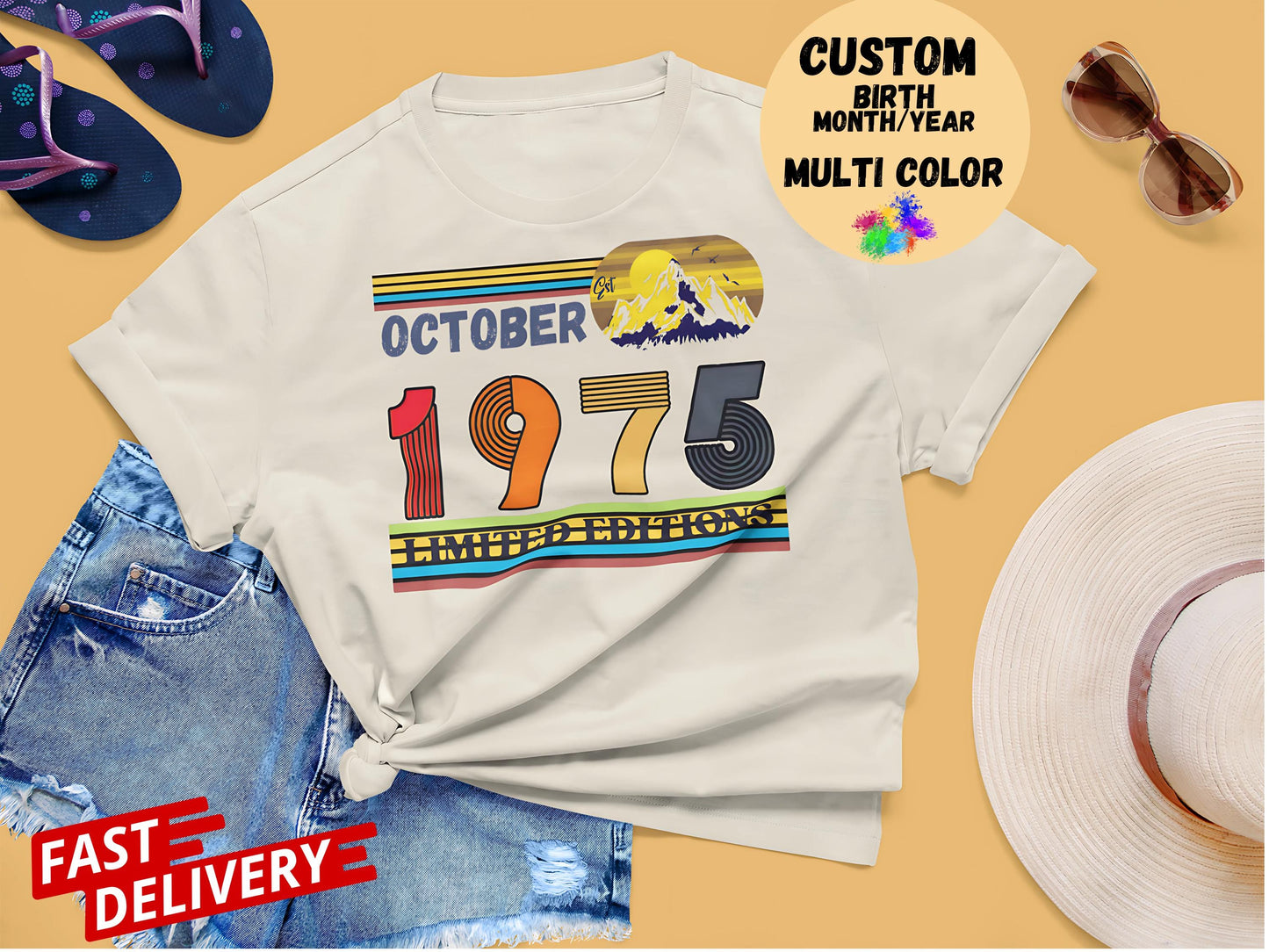 50th Birthday Retro Shirt, 1975 Birthday Sweatshirt Gift, 50 Years Bday Number Hoodie for Women / Men, Fifties Bday Tee For Wife Or Husband