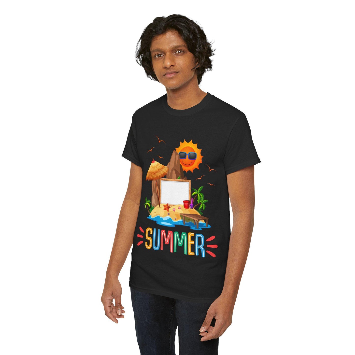 Sunny Summer Vibes T-shirt Unisex Heavy Cotton Tee, Beach Shirt, Vacation Top, Summer Party Apparel, Fun Graphic Tee, Casual Summer Wear