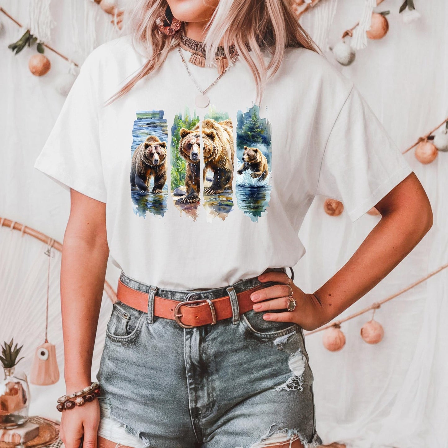 Organic Cotton Grizzly Bear T Shirt Wildlife Art Graphic Tee Nature Lover Unisex Forest Animal Gift Majestic Bear Top Casual Apparel