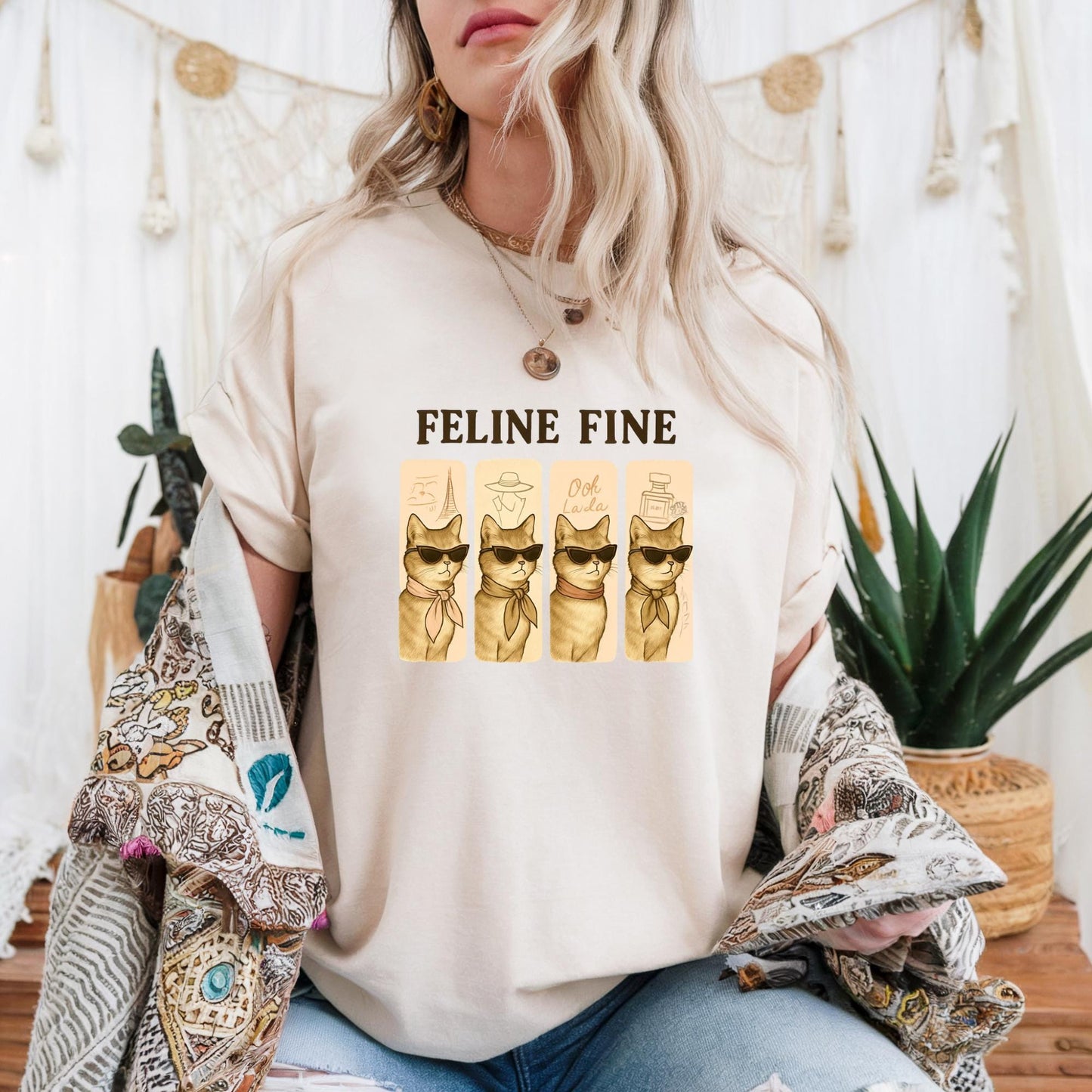 Feline Fine Unisex Heavy Cotton Tee, Cat Lover Gift, Funny Animal T-Shirt, Cute Pet Apparel, Birthday, Casual Wear, Hipster Pet Fashion Gift