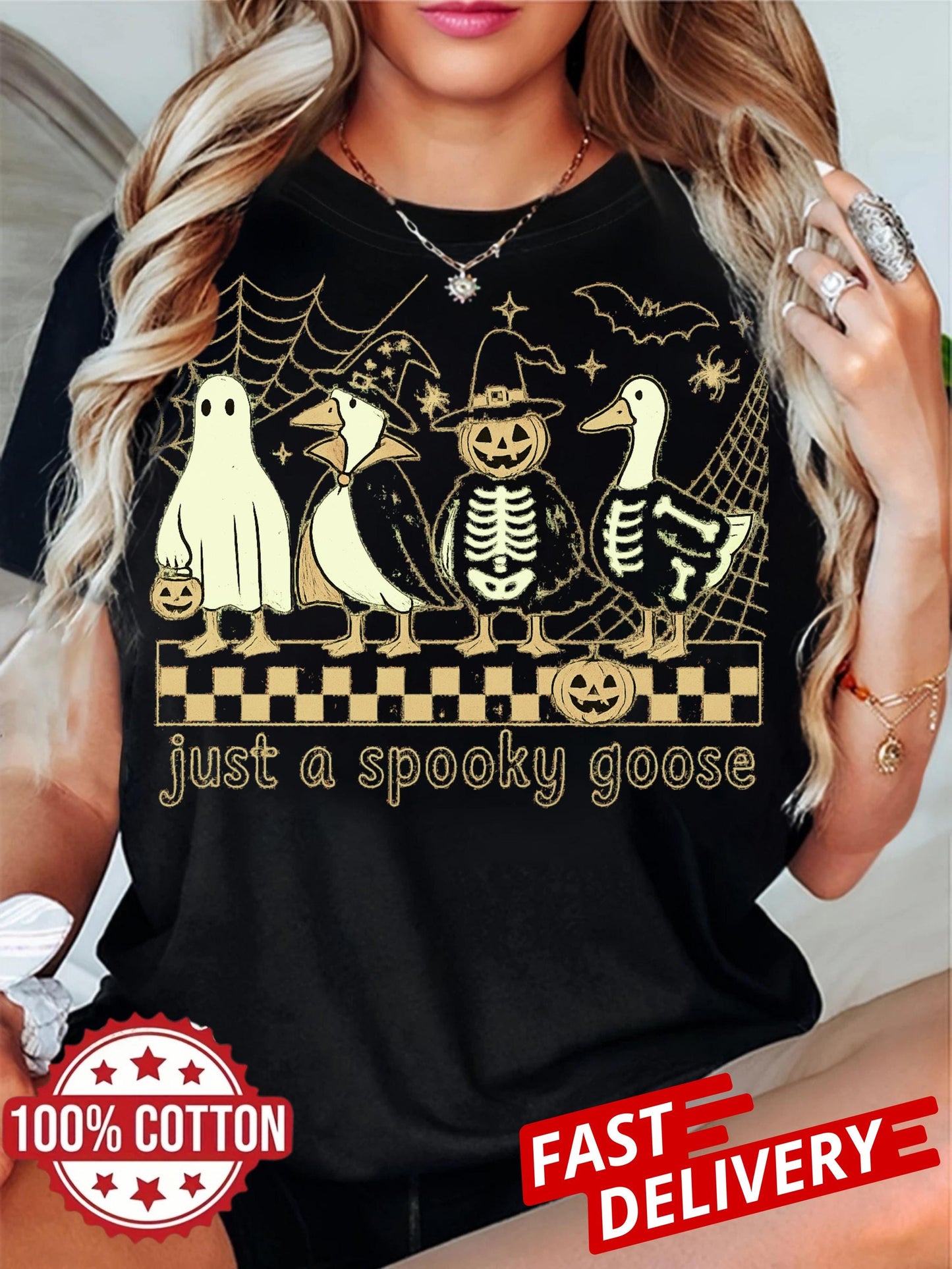 Cute Horror Shirt Spooky Goose Halloween Tee Just a Spooky Goose Shirt Funny Goose Skeleton Witch Pumpkin Ghost Fall Sublimation Tee