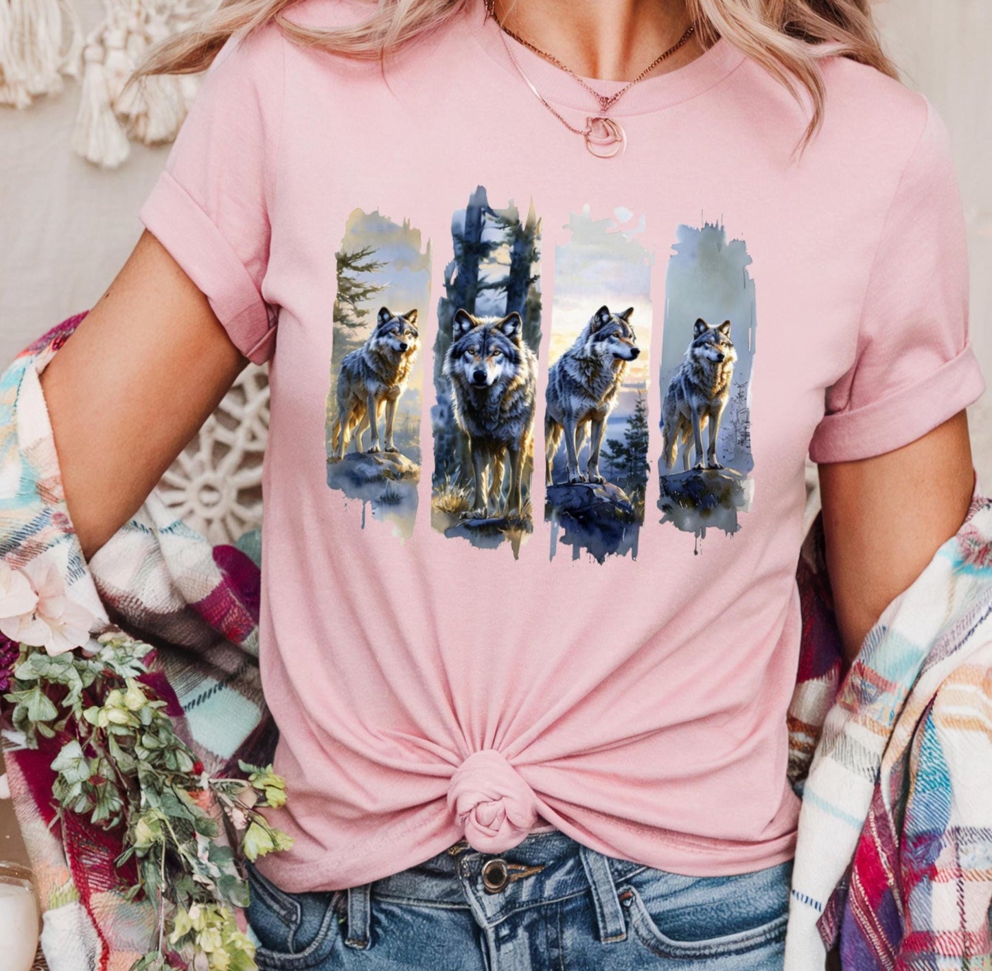 Majestic Wolf Pack Tee, Wolf Watercolor Unisex Heavy Cotton Tee, Graphic Tee for Nature Lovers, Gifts for Animal Lovers, Festival Wear