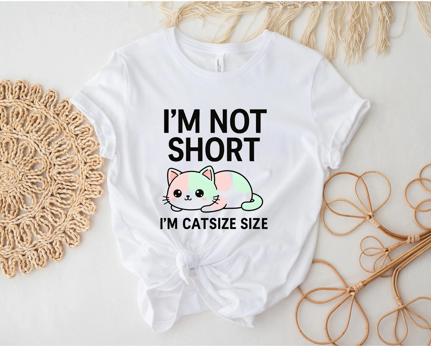 Funny Cat T Shirt Im Not Short Im Catsize Size Cute Kitty Cartoon Graphic Tee White Unisex Humor Gift For Cat Lovers Cat Mom Dad Shirt