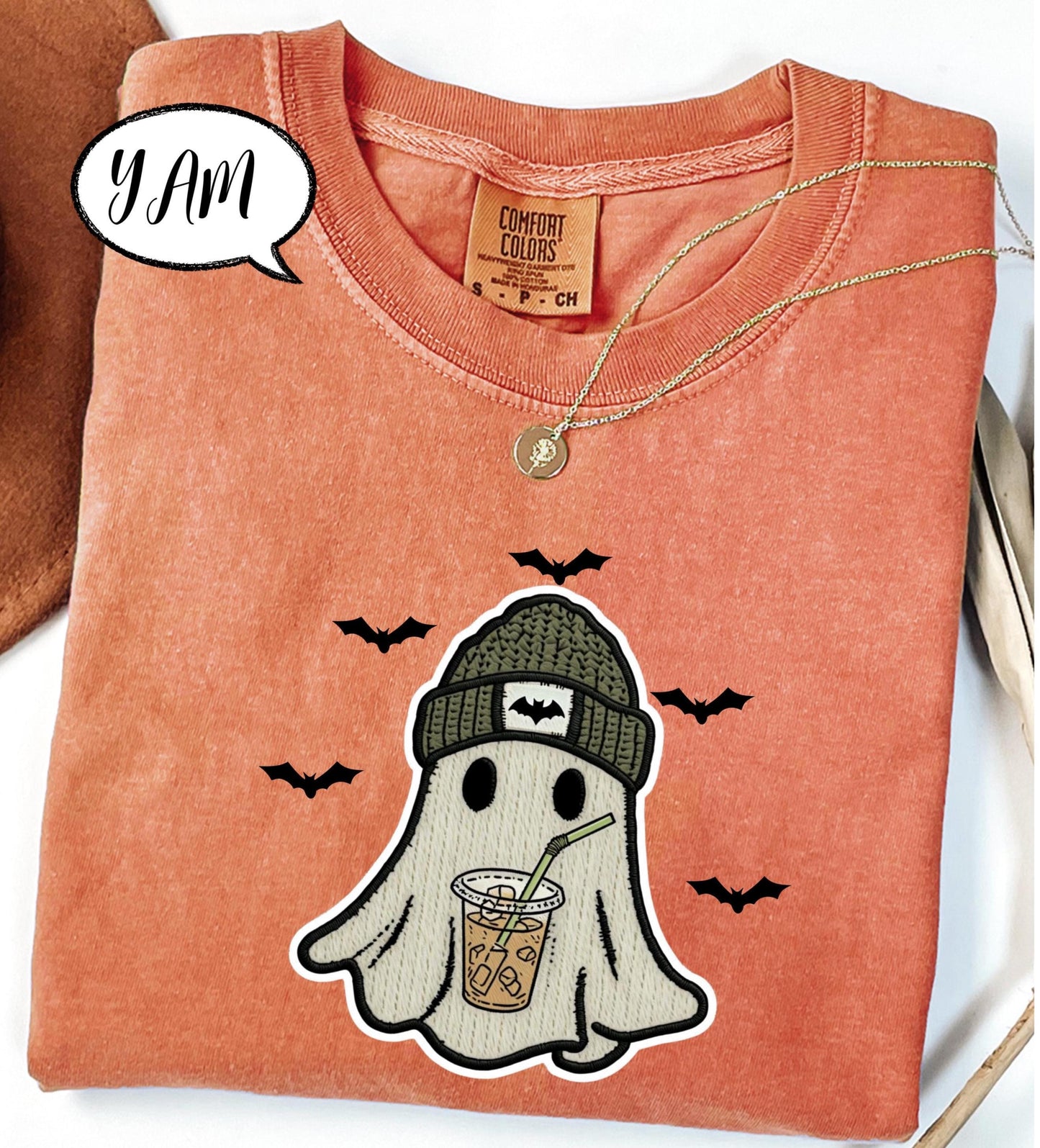 Comfort Colors® Ghost Shirt, Cute Halloween T Shirt, Spooky Season Tee, Iced Coffee Ghost Top, Fall Aesthetic Graphic Shirt Unisex