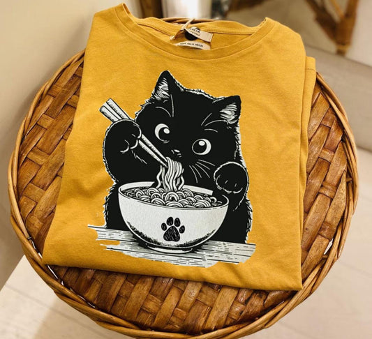 Noodle Cat Shirt Ramen Cat Sweatshirt Funny Cat Lover Tee Cat Mom Shirt Animal Lover Graphic Top Cute Cat Lovers Gift For Women Mom