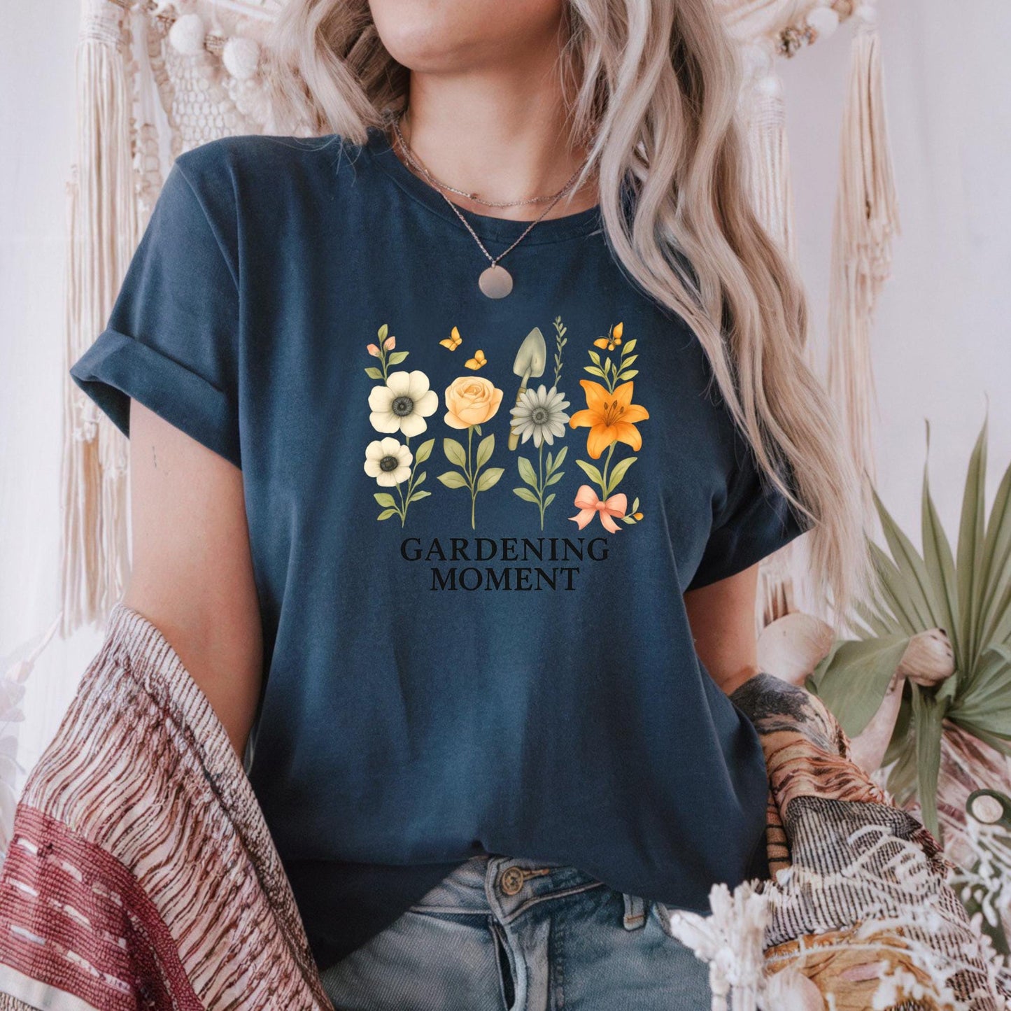 Gardening Moment Tee, Floral Unisex Cotton Shirt, Spring Gift, Nature Lover Shirt, Gardening Enthusiast Gift, Nature Plant Graphic Shirt