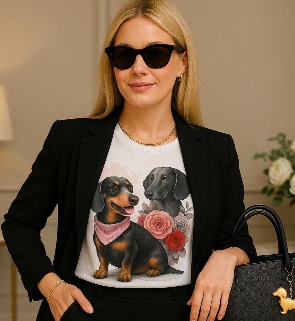 Dachshund Floral Unisex Heavy Cotton Tee, Cute Dog Lover Shirt, Pet Owner Gift, Birthday Apparel, Animal Art Tee