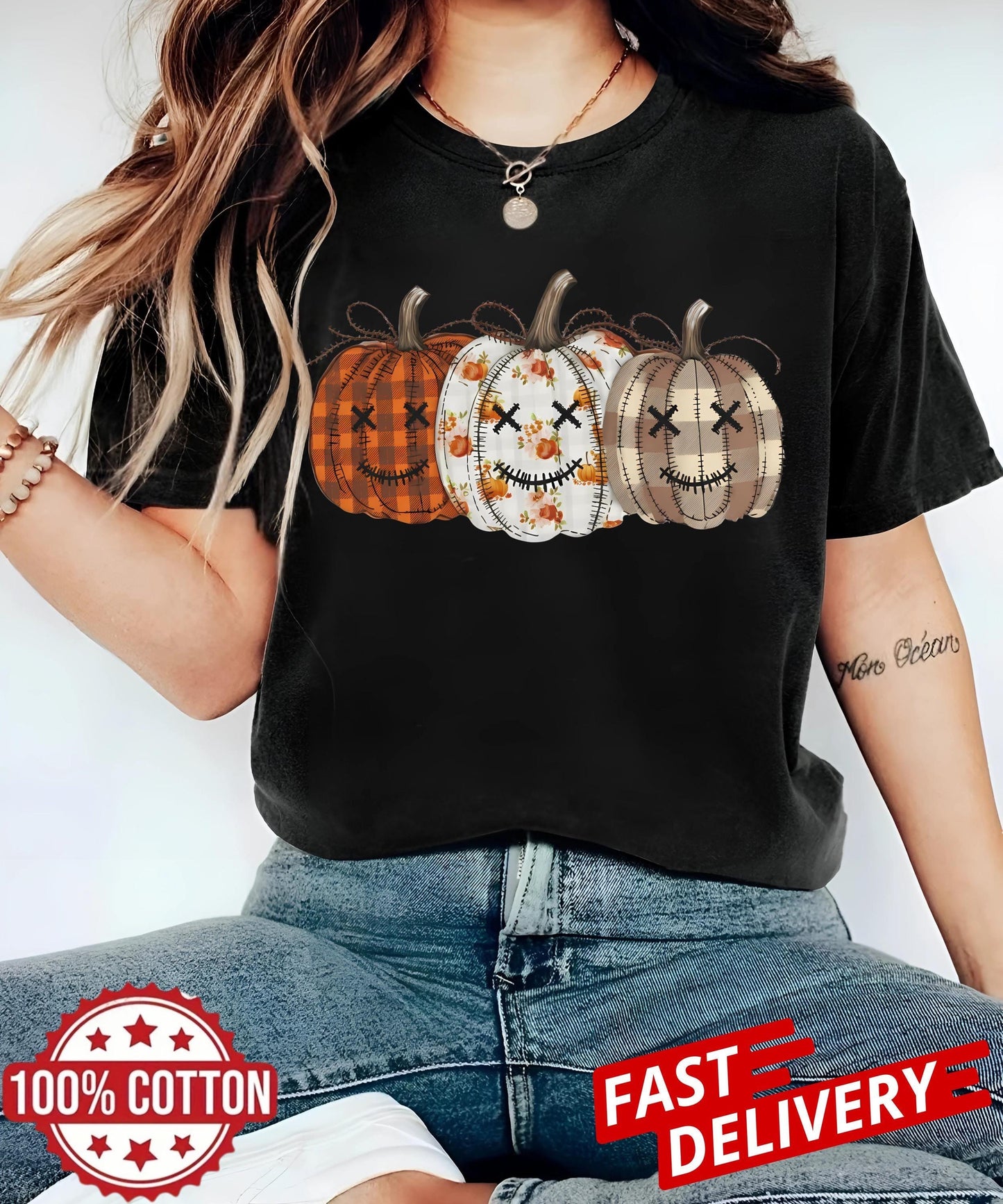 Comfort Colors® Fall Pumpkin T-Shirt, Autumn Fall Shirt, Thanksgiving Shirt, Pumpkins Shirt, Checkered Pumpkin Shirt