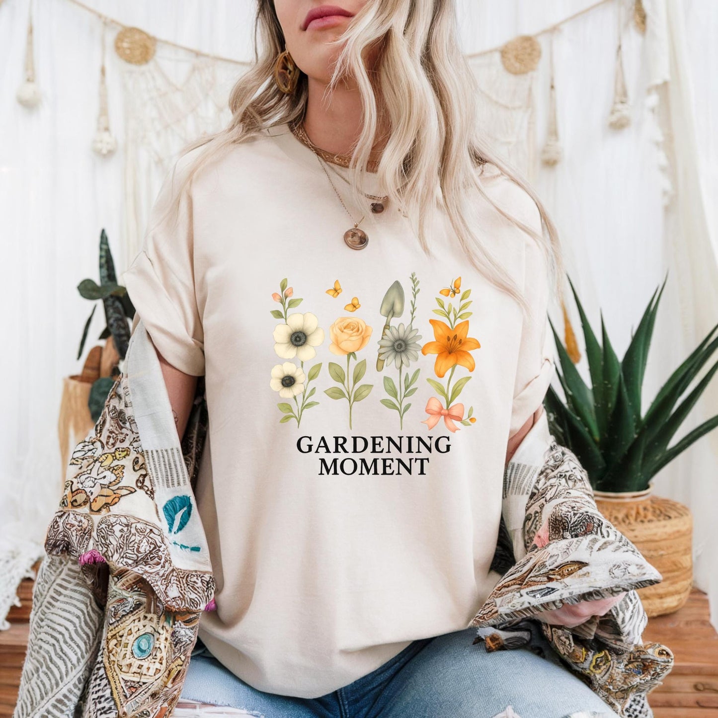 Gardening Moment Tee, Floral Unisex Cotton Shirt, Spring Gift, Nature Lover Shirt, Gardening Enthusiast Gift, Nature Plant Graphic Shirt