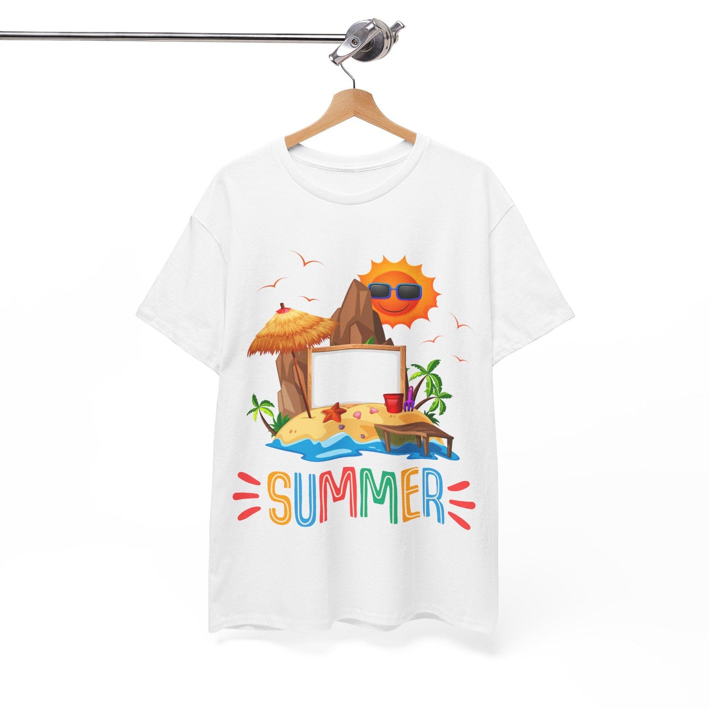 Sunny Summer Vibes T-shirt Unisex Heavy Cotton Tee, Beach Shirt, Vacation Top, Summer Party Apparel, Fun Graphic Tee, Casual Summer Wear