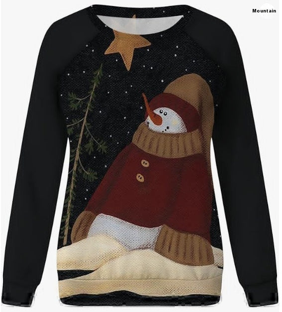 Christmas European And American Women Printed Crew Neck Sweatshirt