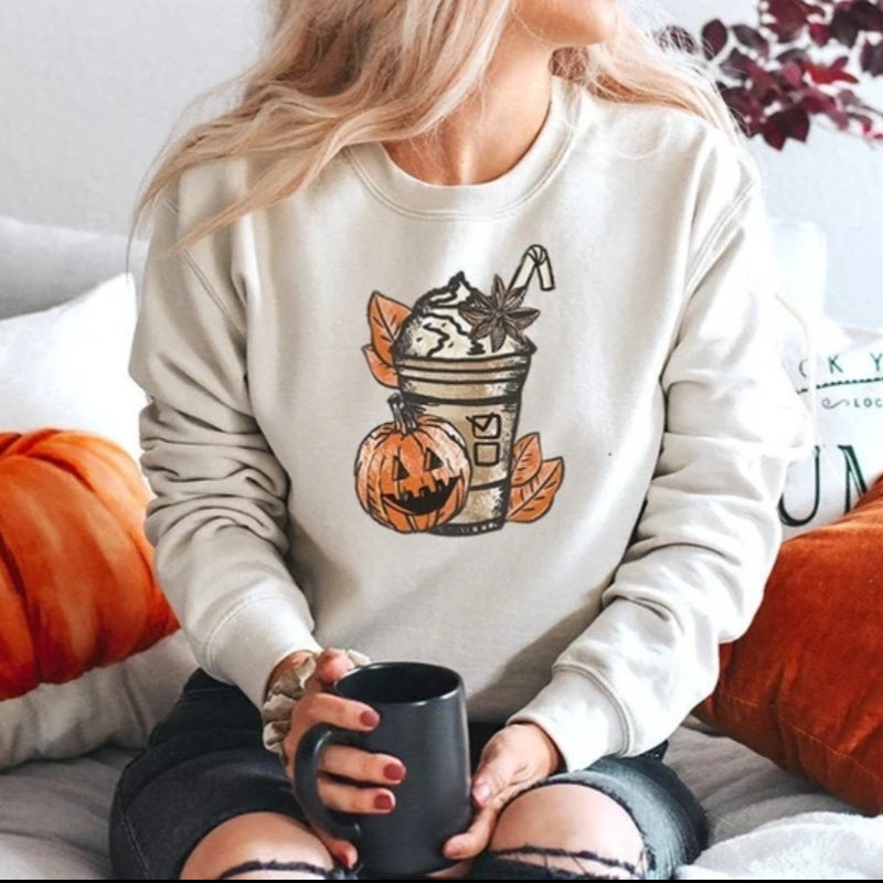 Halloween Printed Round Neck Long Sleeve Sweater