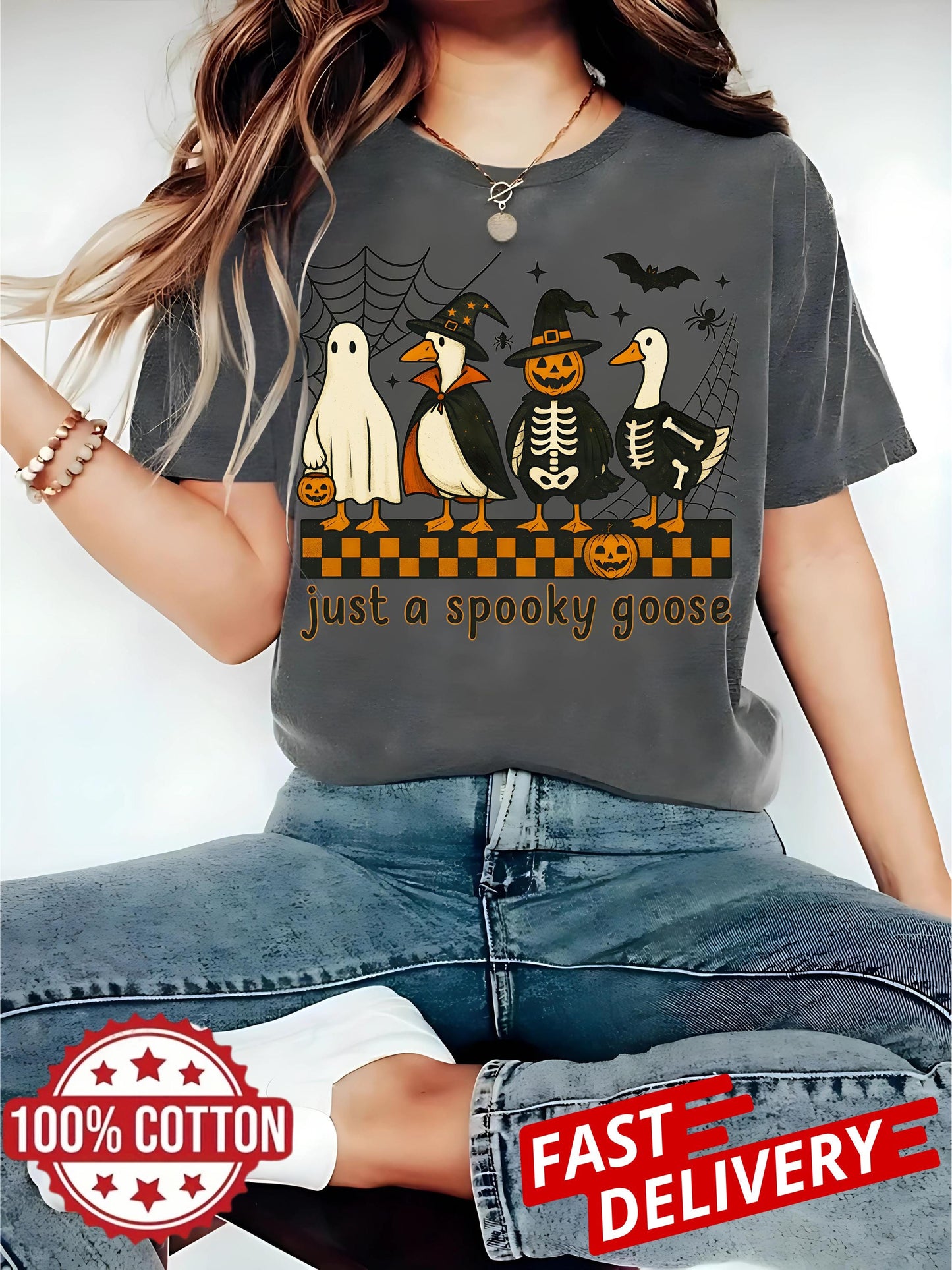 Spooky Goose Halloween Shirt, Funny Goose Skeleton Witch Pumpkin Ghost, Fall Sublimation Shirt, Cute Horror Shirt, Just a Spooky Goose