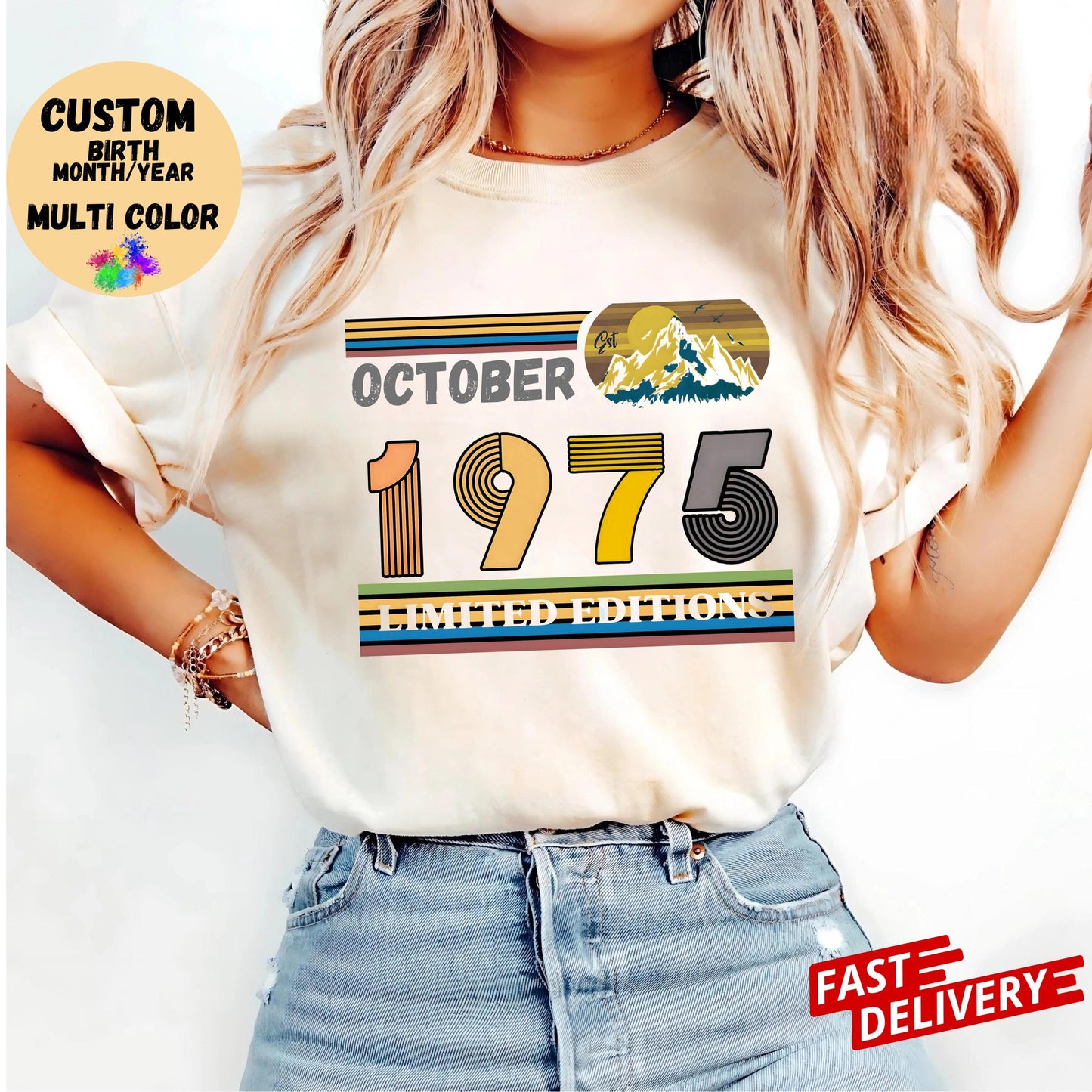 50th Birthday Retro Shirt, 1975 Birthday Sweatshirt Gift, 50 Years Bday Number Hoodie for Women / Men, Fifties Bday Tee For Wife Or Husband