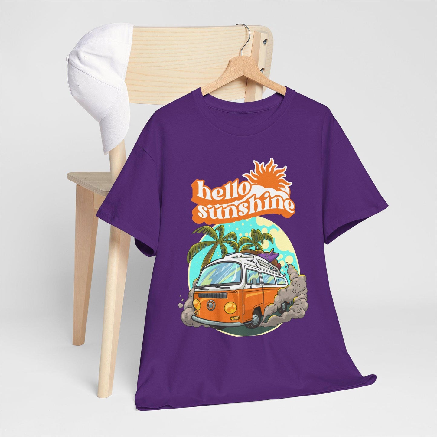 Sunshine Van T-Shirt – Unisex Heavy Cotton Tee – Retro Van Graphic Shirt – Vintage Style Summer Tee – Gift for Van Life Lovers