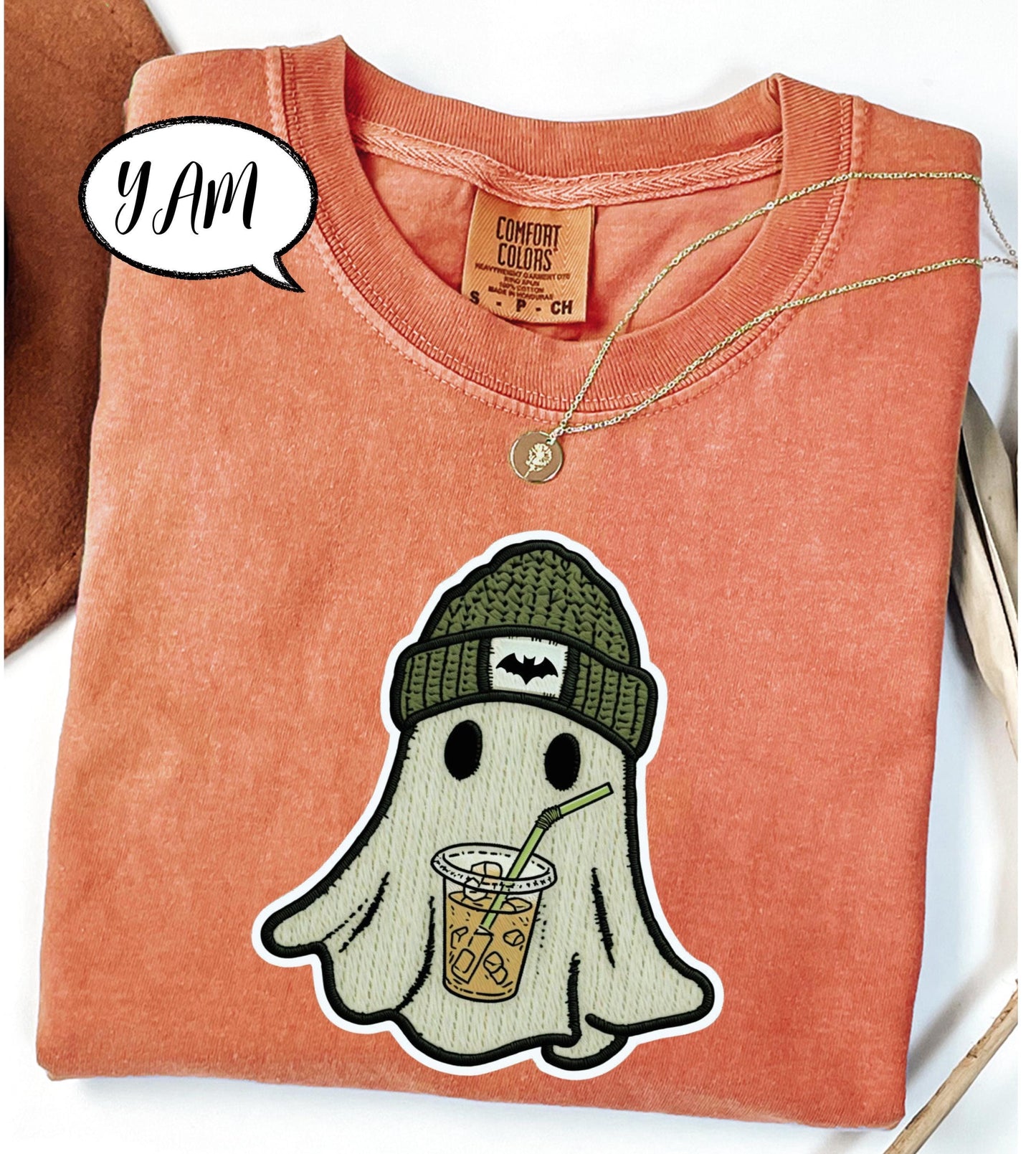 Comfort Colors® Ghost Shirt, Cute Halloween T Shirt, Spooky Season Tee, Iced Coffee Ghost Top, Fall Aesthetic Graphic Shirt Unisex
