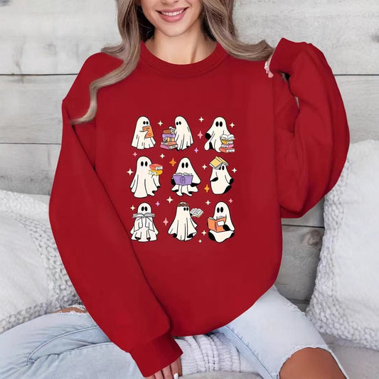 Halloween Three Six Nine Ghost Reading Theme Pattern Brushed Hoody