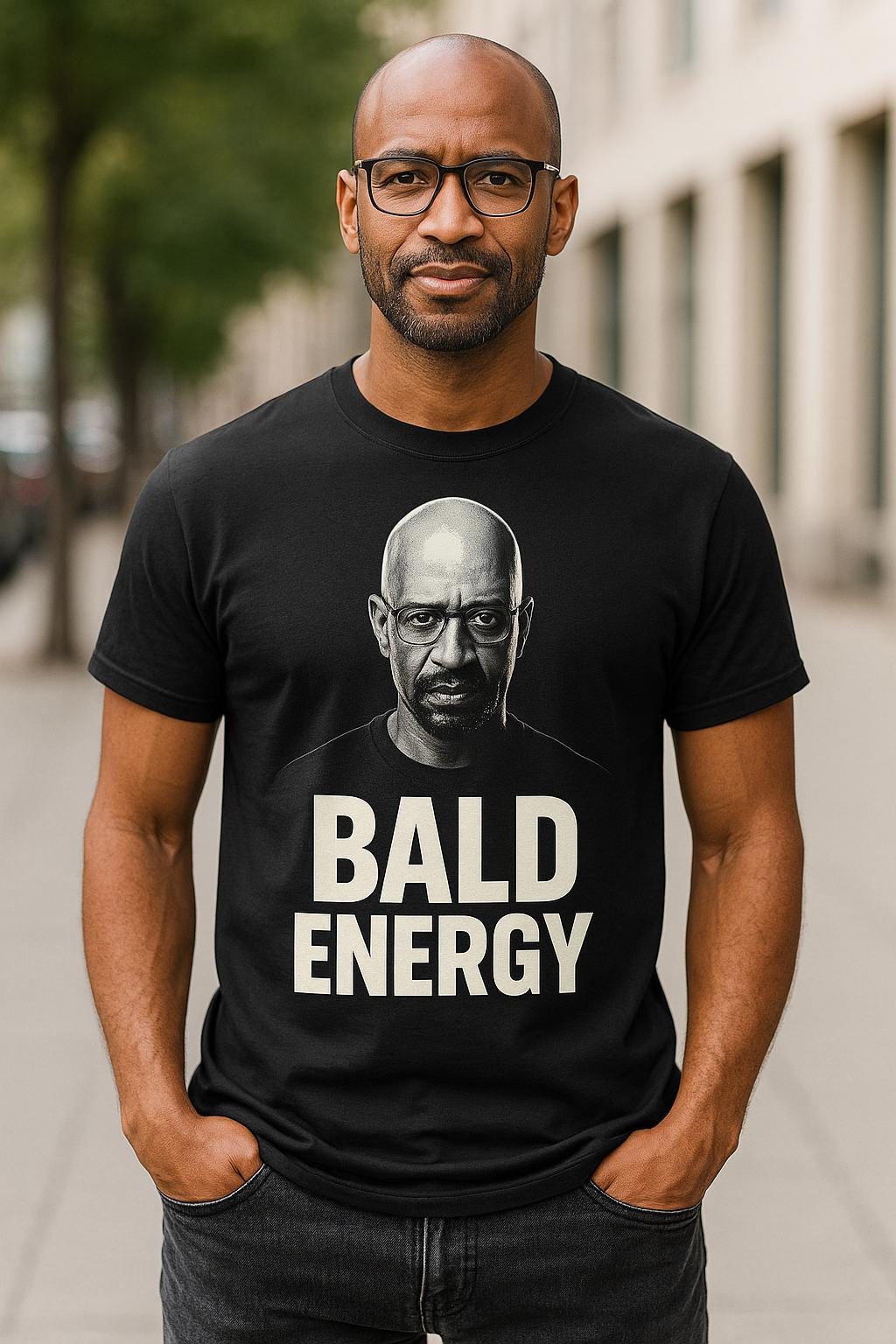 Fun Bald Energy T Shirt For Men Bald Guy Graphic Tee Empowerment Gift For Bald Men Minimal Urban Humor Top Casual Funny Apparel