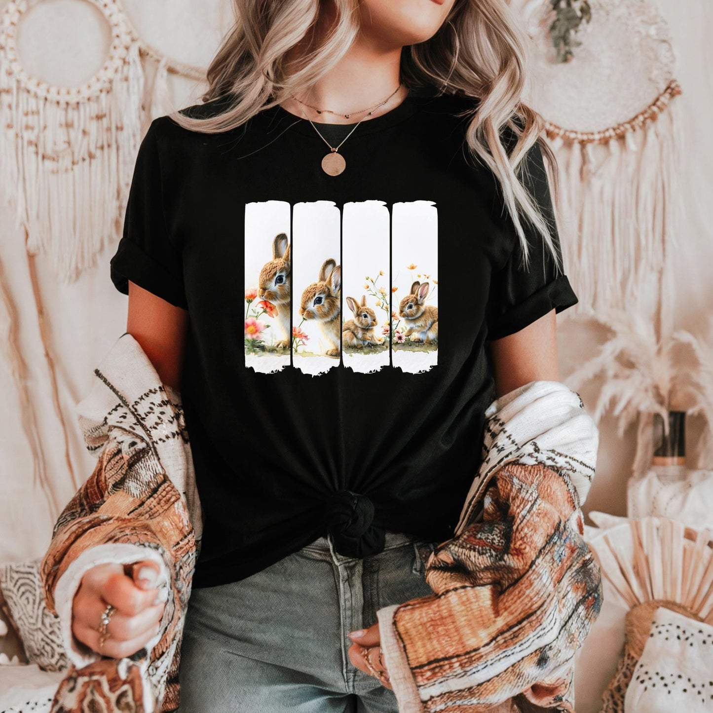 Cute Bunny Design Unisex Cotton Tee, Spring Tee, Animal Lover Gift, Easter Tee, Cozy Casual Wear, Nature Inspired Apparel, Pet Lover Gift