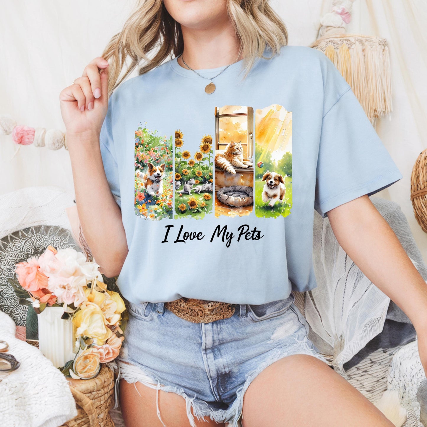 Unisex Heavy Cotton Tee with 'I Love My Pets' Design - Perfect Gift for Pet Lovers, Casual Wear, Animal Lovers, Gift for Friends,