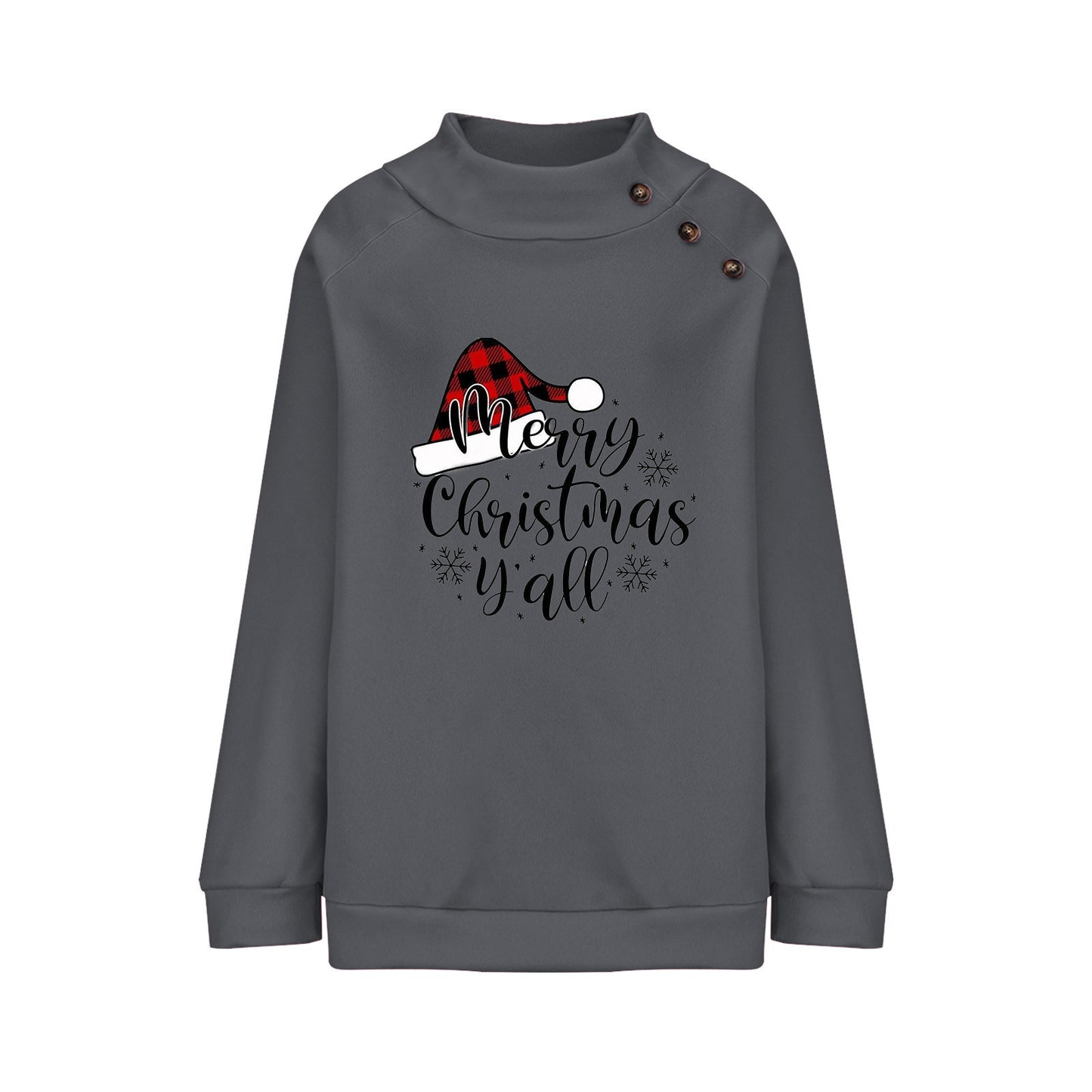 Cartoon Turtleneck Christmas Printed Loose Sweatshirt Women