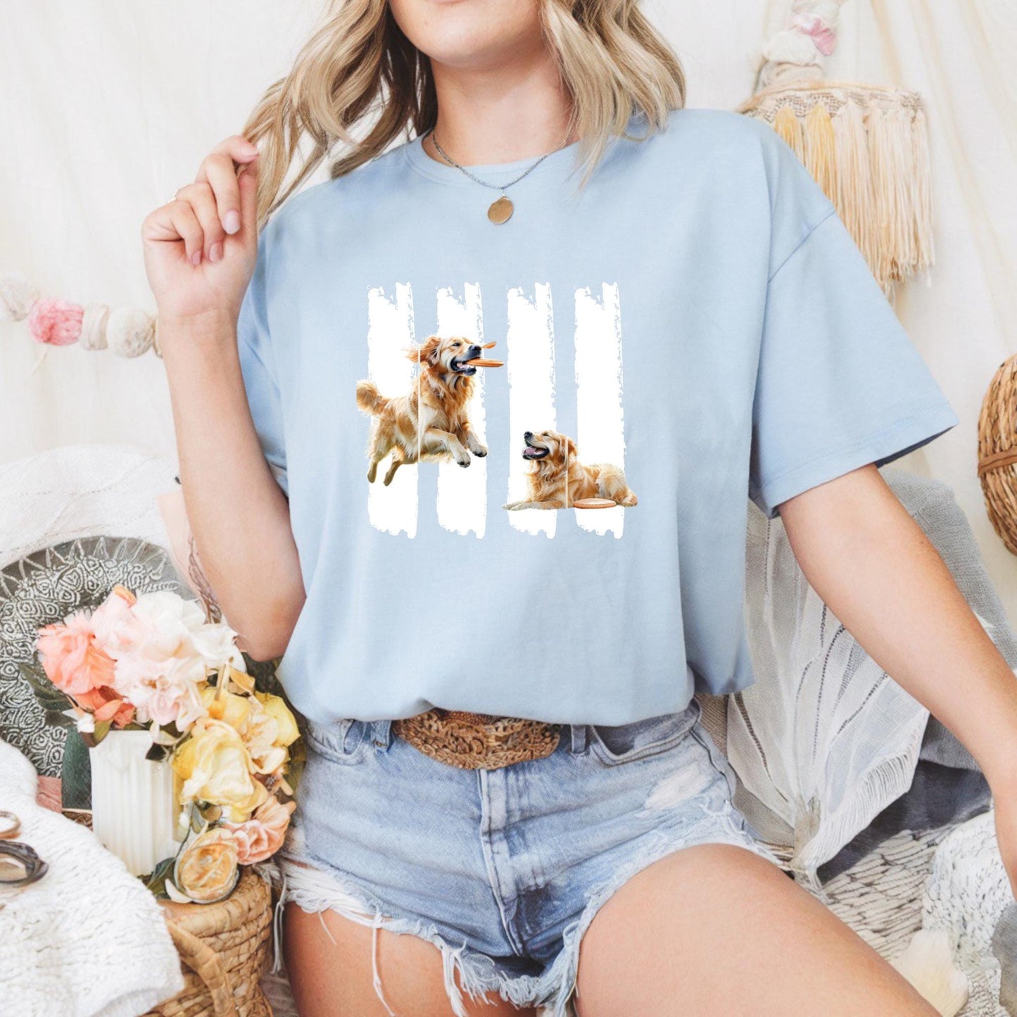 Unisex Heavy Cotton Tee - Playful Dogs Design, Pet Lover Gift, Casual Wear, Dog Mom Tee, Gift for Dog Owners