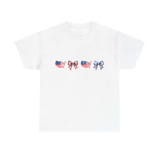 Unisex Cotton T-Shirt with Patriotic Bow Design | Perfect for 4th of July, Memorial Day, BBQs, Casual Wear, Gifts