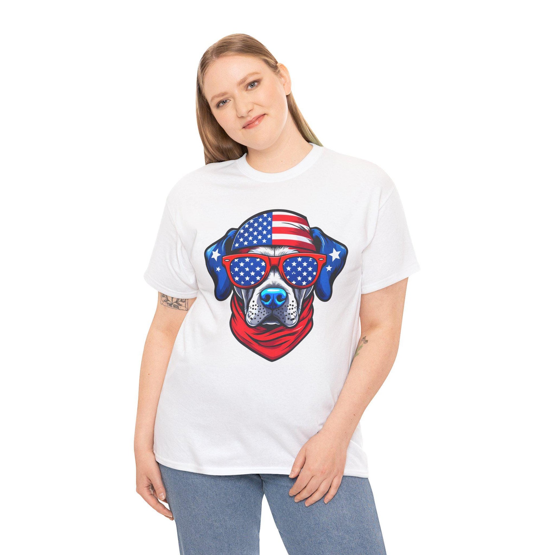 Patriotic Dog Tee - Unisex Heavy Cotton T-Shirt, Funny Pet Lover Gift, Summer BBQ, Independence Day Outfit, Dog Lover Apparel