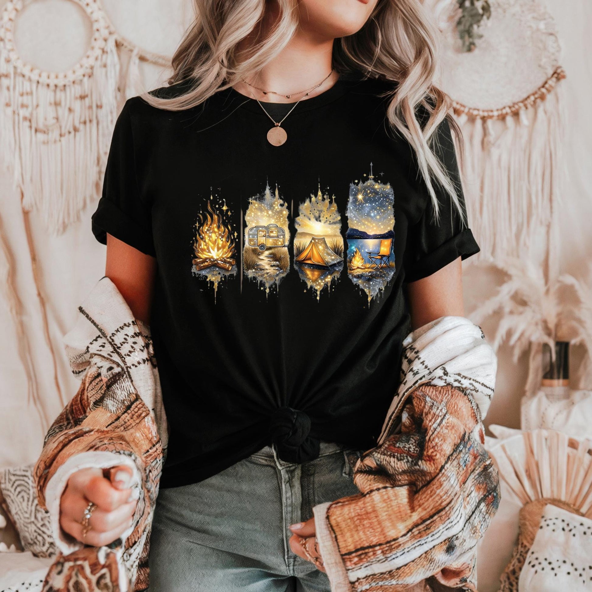 Sparkle Camping Tee with Beautiful Landscape Designs, Casual Everyday Wear, Nature Lover Gift, Artsy T-Shirt, Travel Enthusiast Apparel