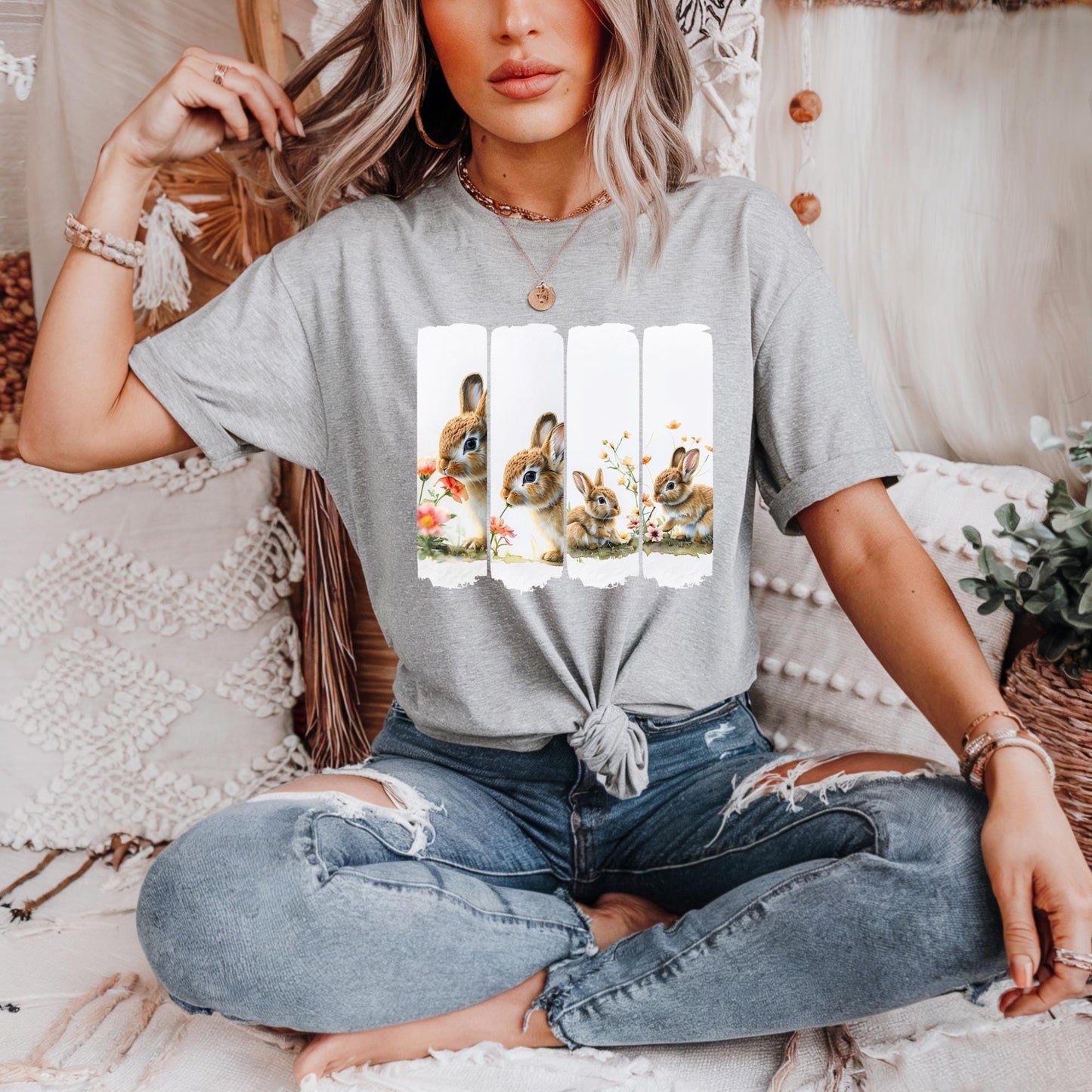 Cute Bunny Design Unisex Cotton Tee, Spring Tee, Animal Lover Gift, Easter Tee, Cozy Casual Wear, Nature Inspired Apparel, Pet Lover Gift