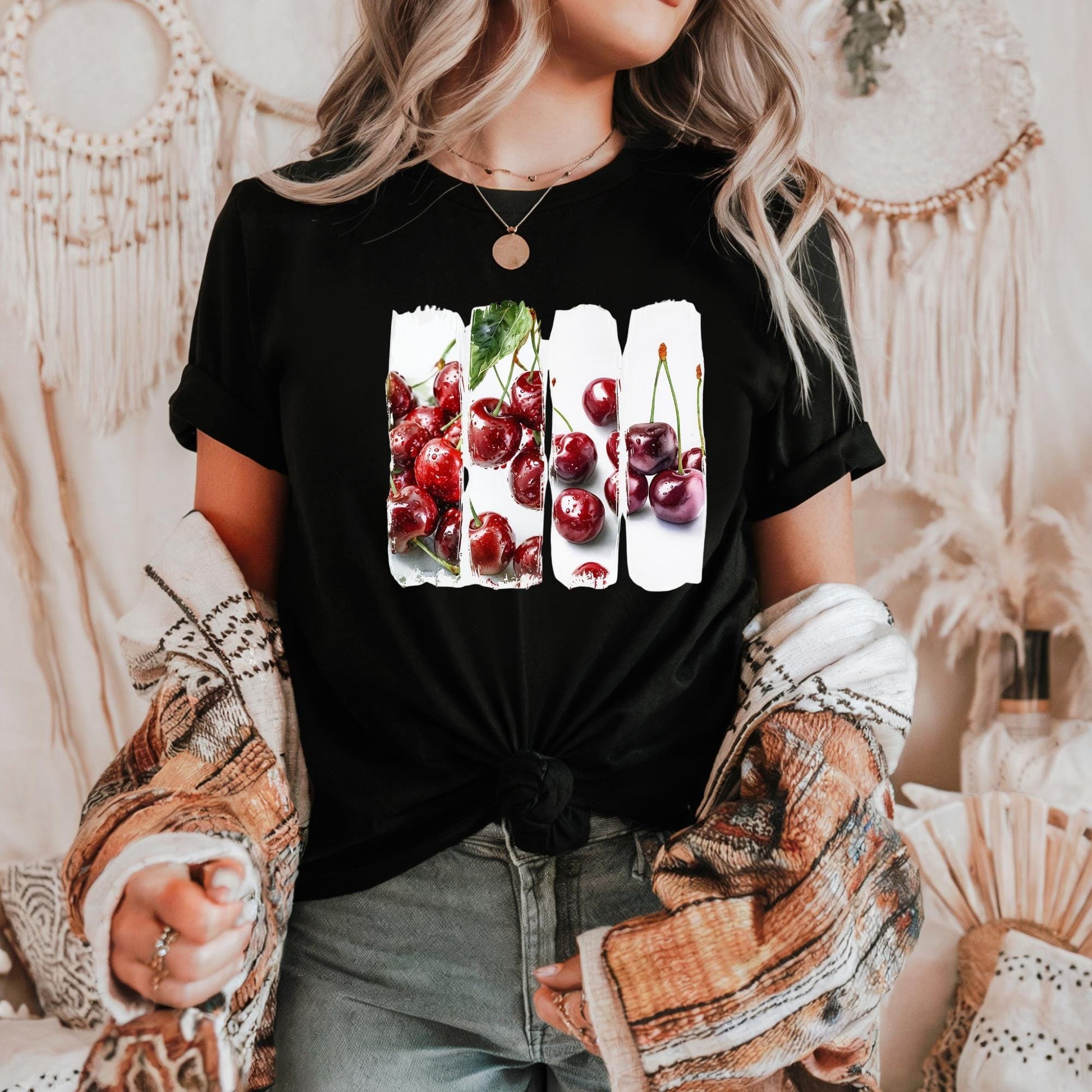 Luscious Cherry Delights Tee, Cherry Print Unisex Heavy Cotton Tee, Eco-Friendly Gift, Fruit Lover's Gardening Apparel, Vintage Style Shirt