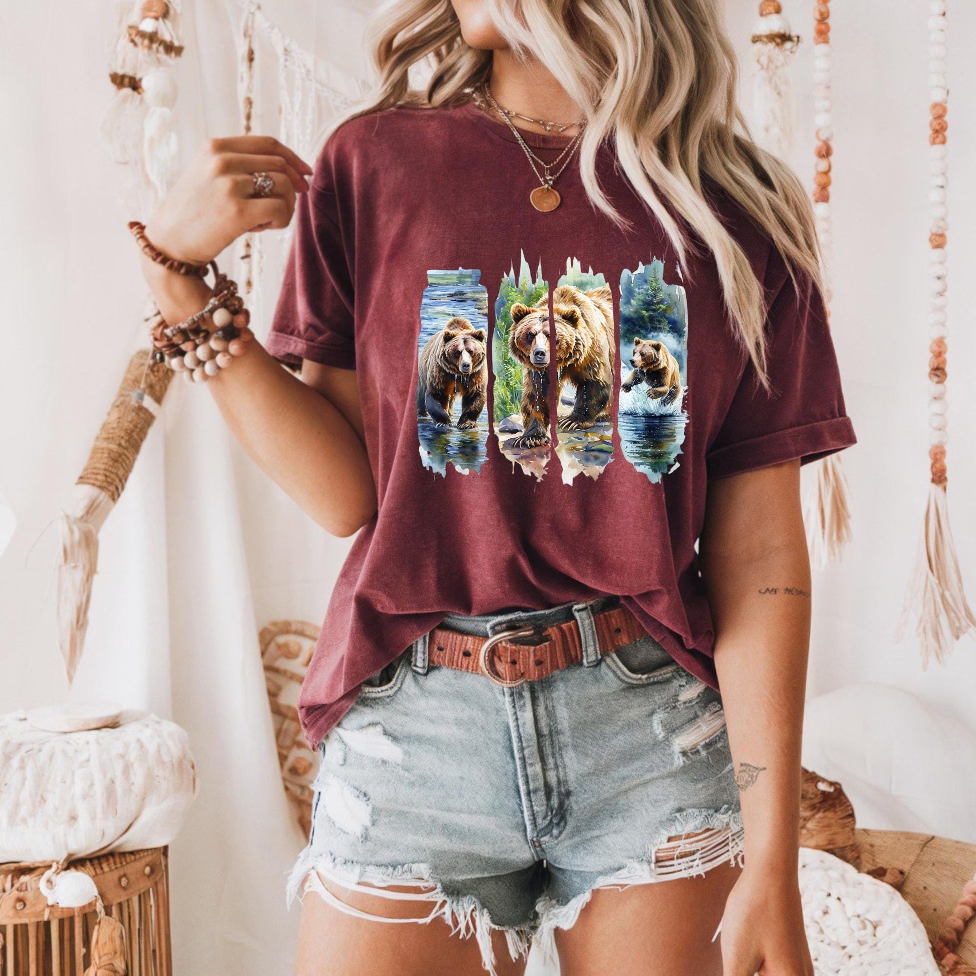 Organic Cotton Grizzly Bear T Shirt Wildlife Art Graphic Tee Nature Lover Unisex Forest Animal Gift Majestic Bear Top Casual Apparel